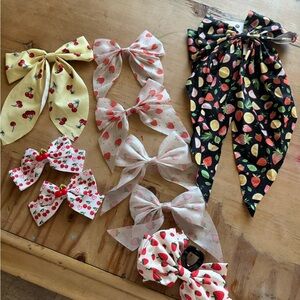 Kids Fruit Print Hair Bows - Strawberry & Cherry Designs